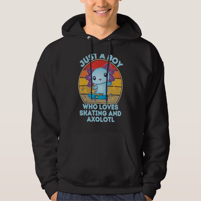 Just A Boy Who Loves Skating And Axolotl  Funny Sk Hoodie (Front)