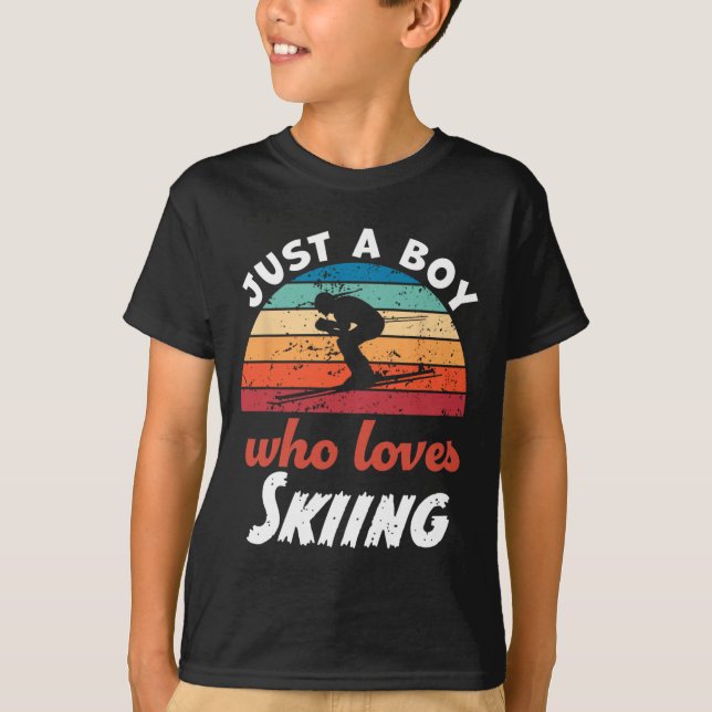 Just A Boy Who Loves Skiing Kids Skiing Boys  T-Shirt (Front)