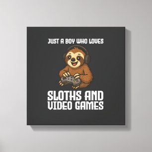 Just A Boy Who Loves Sloths and Video Games Gamer Canvas Print