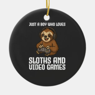 Just A Boy Who Loves Sloths and Video Games Gamer  Ceramic Tree Decoration
