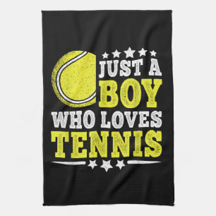 Just A Boy Who Loves Tennis Funny Tennis Lover Tea Towel