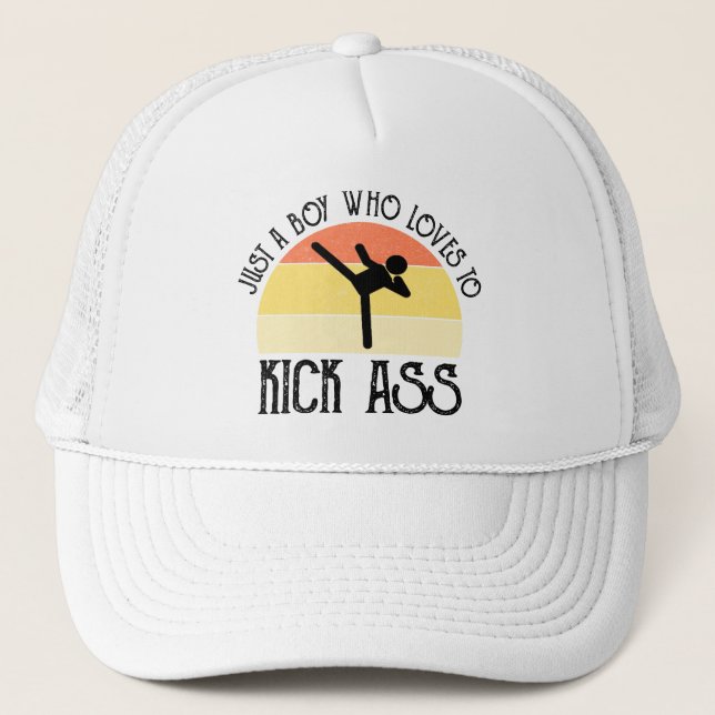 Just A Boy Who Loves To Kick-Ass Trucker Hat (Front)