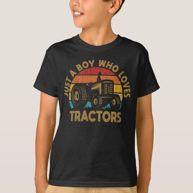 Just a Boy Who Loves Tractors Funny Boys Kids Farm T-Shirt (Front)