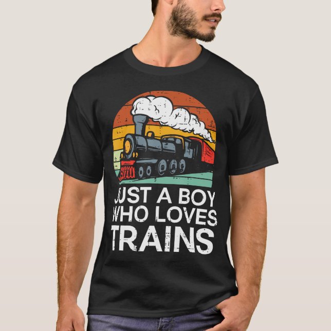 Just A Boy Who Loves Trains Retro Locomotive Men K T-Shirt (Front)