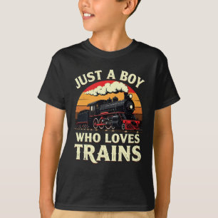 Just A Boy Who Loves Trains Vintage Train Lover T-Shirt