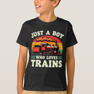 Just A Boy Who Loves Trains Vintage Train Lover T-Shirt