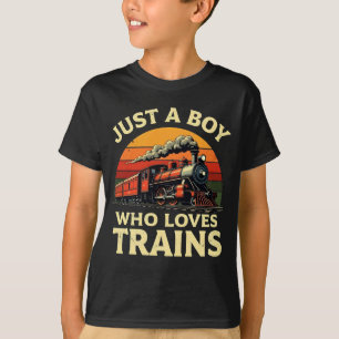 Just A Boy Who Loves Trains Vintage Train Lover T-Shirt