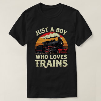 Just A Boy Who Loves Trains Vintage Train Lover T-Shirt
