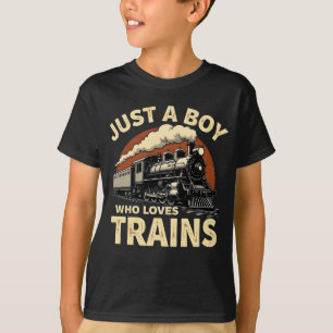 Just A Boy Who Loves Trains Vintage Train Lover T-Shirt
