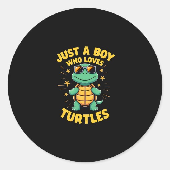 Just a boy who loves turtles Children boy (1) Classic Round Sticker (Front)