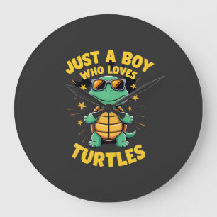 Just a boy who loves turtles Children boy (1) Large Clock