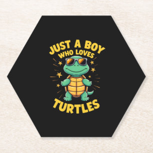 Just a boy who loves turtles Children boy (1) Paper Coaster