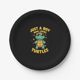 Just a boy who loves turtles Children boy (1) Paper Plate