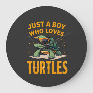 Just a boy who loves turtles Children boy (2) Large Clock