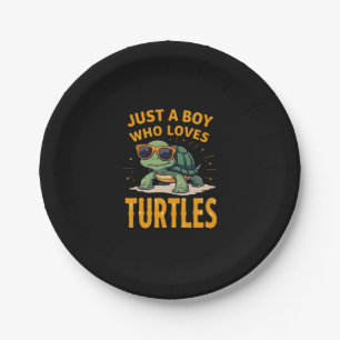 Just a boy who loves turtles Children boy (2) Paper Plate