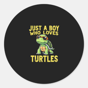 Just a boy who loves turtles Children boy (3) Classic Round Sticker