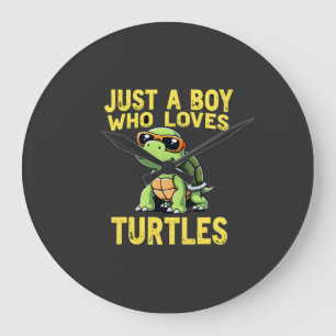 Just a boy who loves turtles Children boy (3) Large Clock