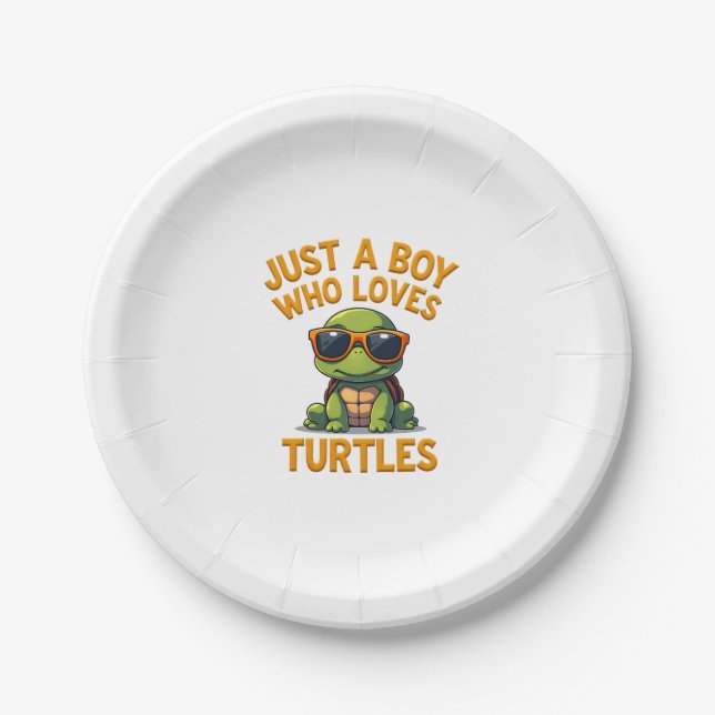 Just a boy who loves turtles Children boy Paper Plate (Front)