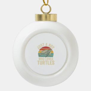 Just a Boy Who Loves Turtles Vintage Turtle Shirt_ Ceramic Ball Christmas Ornament