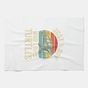 Just a Boy Who Loves Turtles Vintage Turtle Shirt_ Tea Towel
