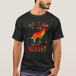 Just a Boy Who Loves Wolves Watercolor Cute Wolf L T-Shirt