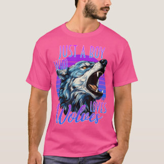 Just A Boy Who Loves Wolves Wolf Purple Blue Sunse T-Shirt