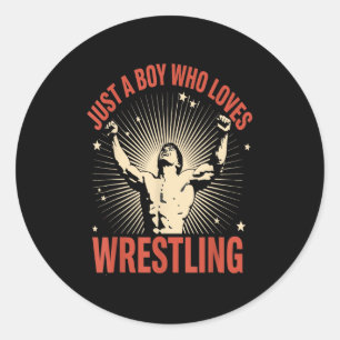 Just A Boy Who Loves Wrestling Retro Vintage Desig Classic Round Sticker