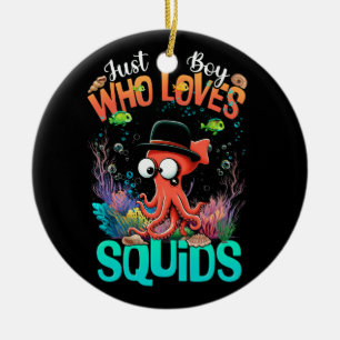 Just A Boys Who Loves Squids Seafood Calamari Ocea Ceramic Tree Decoration