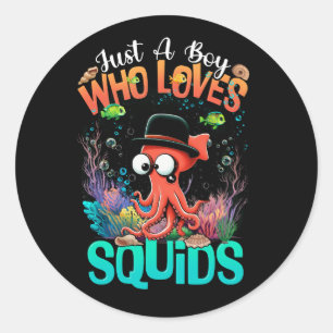 Just A Boys Who Loves Squids Seafood Calamari Ocea Classic Round Sticker