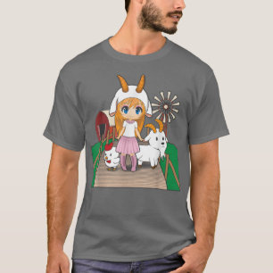 Just A Chibi Girl Who Loves Goats and chickens T-Shirt