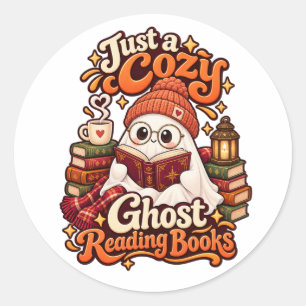 Just a Cosy Ghost Reading Books Cute Halloween Classic Round Sticker