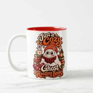 Just a Cosy Ghost Reading Books Cute Halloween Two-Tone Coffee Mug