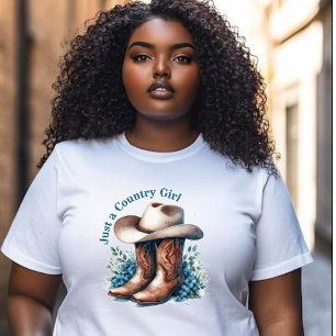 Just a Country Girl - Cowboy Boots & Hat - Floral T-Shirt