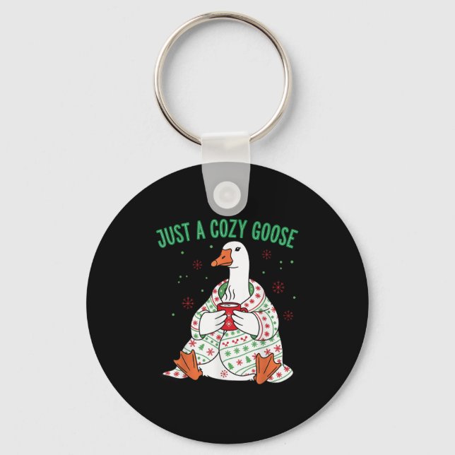 Just A Cozy Goose Funny Christmas Men Women Kids S Key Ring (Front)