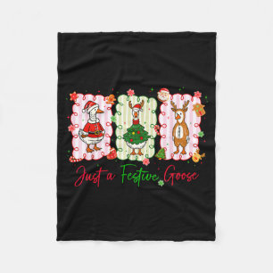 Just A Festive Goose Christmas Holiday Funny Silly Fleece Blanket