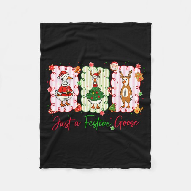 Just A Festive Goose Christmas Holiday Funny Silly Fleece Blanket (Front)