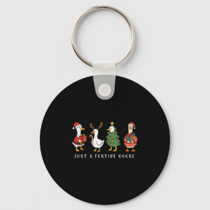 Just A Festive Goose Funny Santa Goose Silly Merry Key Ring