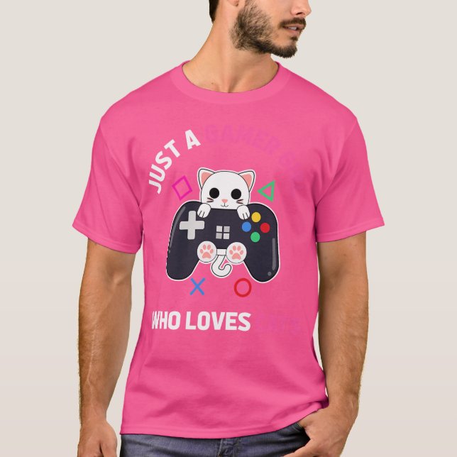 Just A Gamer Girl Who Loves Cats Cute Gamer Cat T-Shirt (Front)