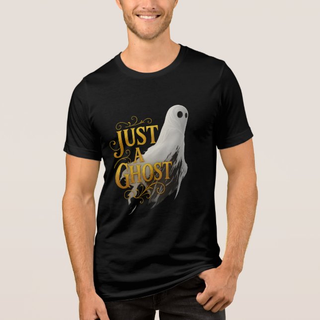 Just a Ghost Moody Halloween Art Tri-Blend Shirt (Front)