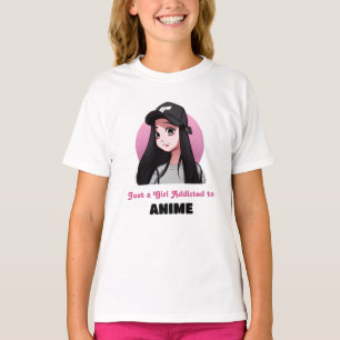 Just a Girl Addicted to Anime   Pink and Black T-Shirt