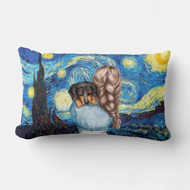 Just a girl and her Dachshund under the stars Pill Lumbar Cushion (Front)