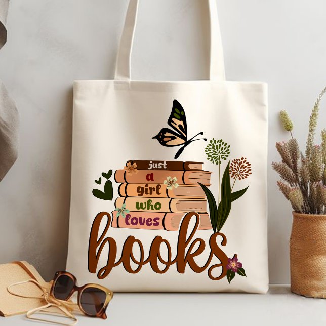 JUST A GIRL ,Book Lover Floral Books Reading, book Tote Bag (JUST A GIRL WHO LOVES BOOKS tote bag, personalized teacher tote bag, teacher gift ideas tote bag, )