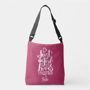 Just A Girl Cool Magenta And White Triathlon  Crossbody Bag