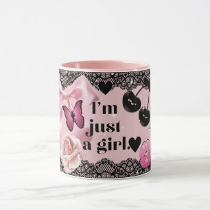 Just A Girl Coquette Girly Bow Pink Black Mug