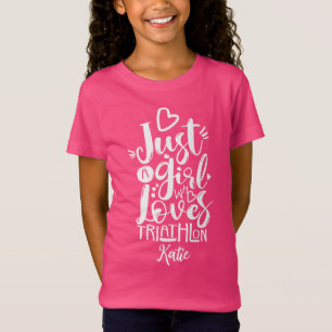 Just A Girl Cute Triathlon Love With White  Typo T-Shirt
