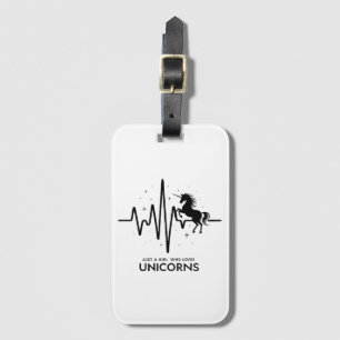 Just A Girl Love for Unicorns Heartbeat Luggage Tag