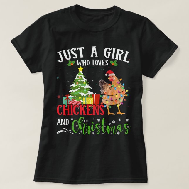 Just A Girl Loves Chicken And Christmas Pyjamas  T-Shirt (Design Front)