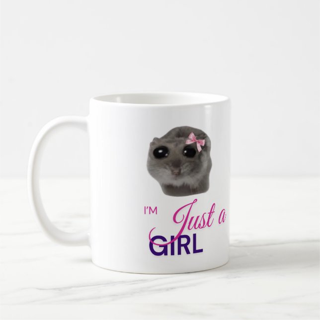 Just a Girl Mug – Cute Sad Hamster  (Left)