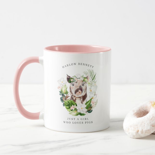 Just a Girl That Loves Pigs | Monogram Mug (With Donut)
