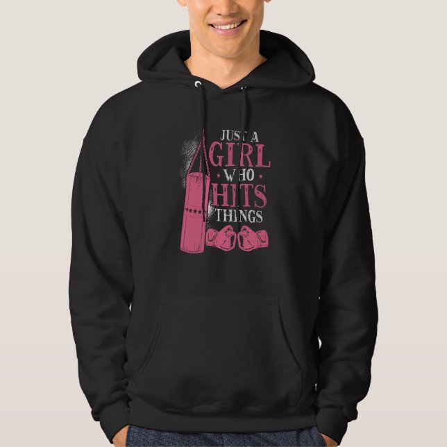 Just A Girl Who Hits Things Woman Boxing Hoodie (Front)